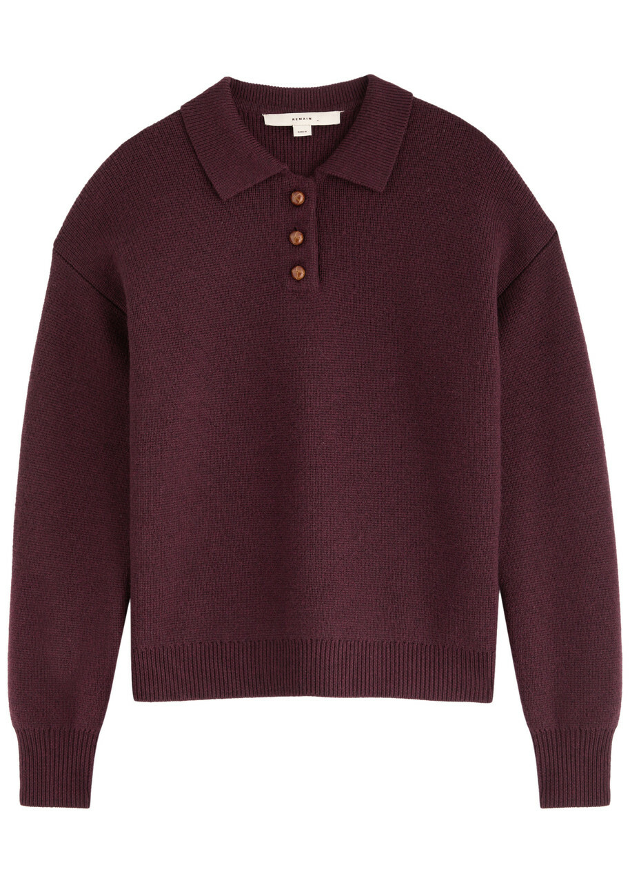 Remain BY Birger Christensen Wool Polo Jumper Dark Red