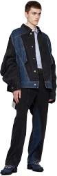 Feng Chen Wang Black & Blue Paneled Denim Jacket
