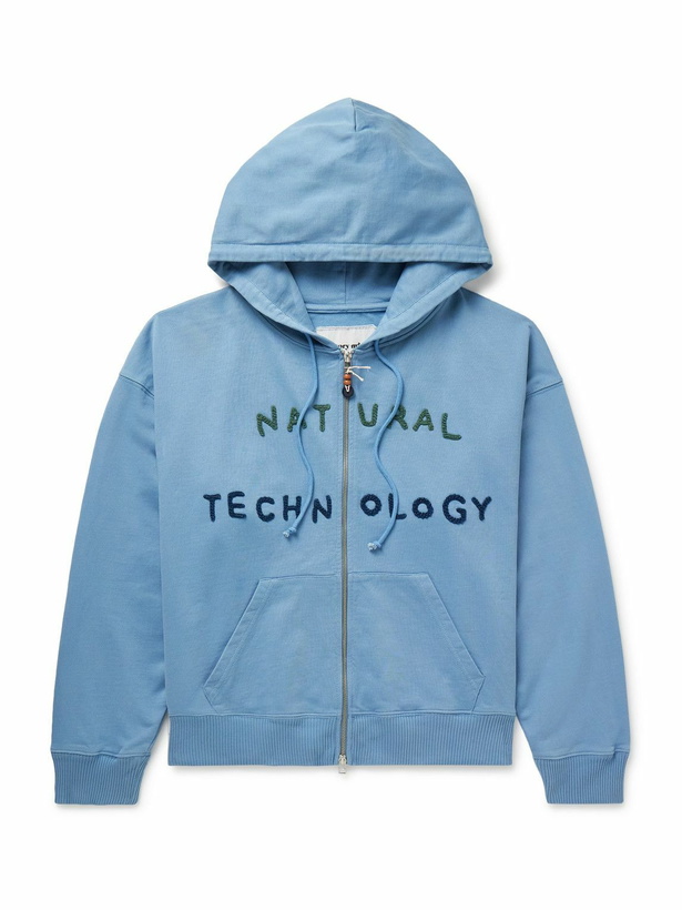 Photo: Story mfg. - Geo Appliquéd Organic Cotton-Jersey Zip-Up Hoodie - Blue