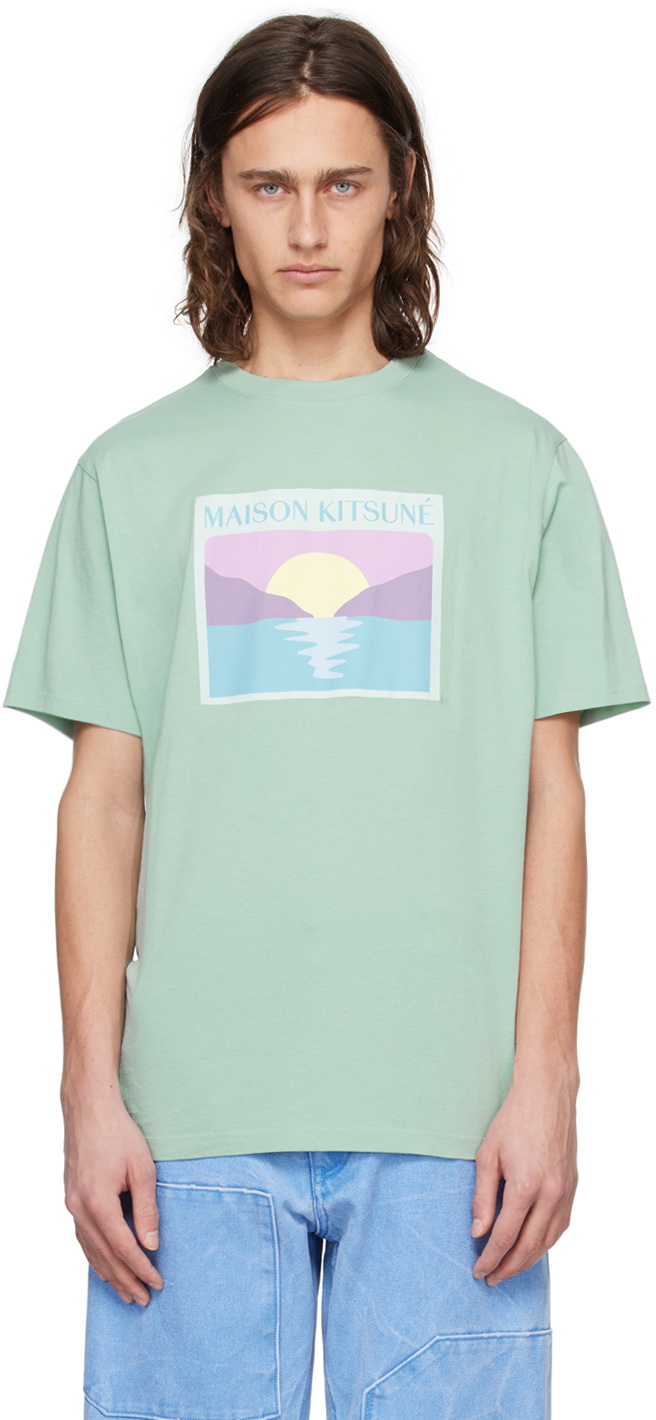 Photo: Maison Kitsuné Green Sunset Postcard T-Shirt