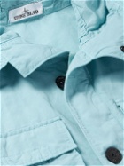 Stone Island - Logo-Appliquéd Cotton and Linen-Blend Canvas Hooded Parka - Blue