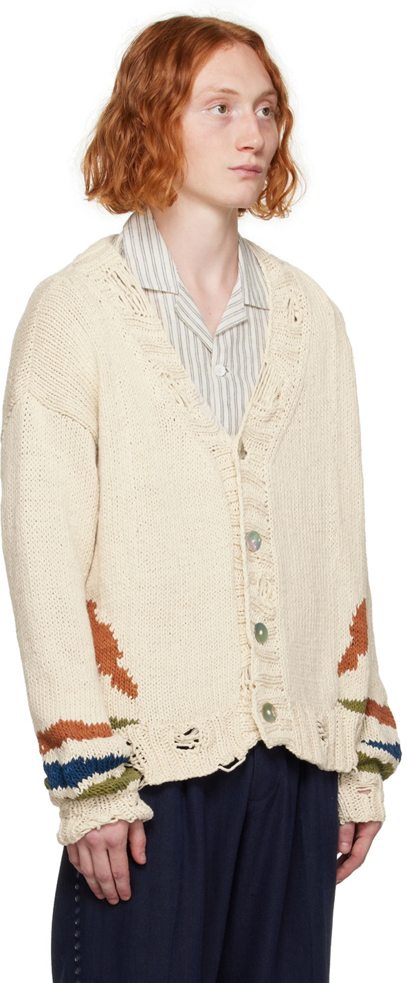 Karu Research Beige Distressed Cardigan