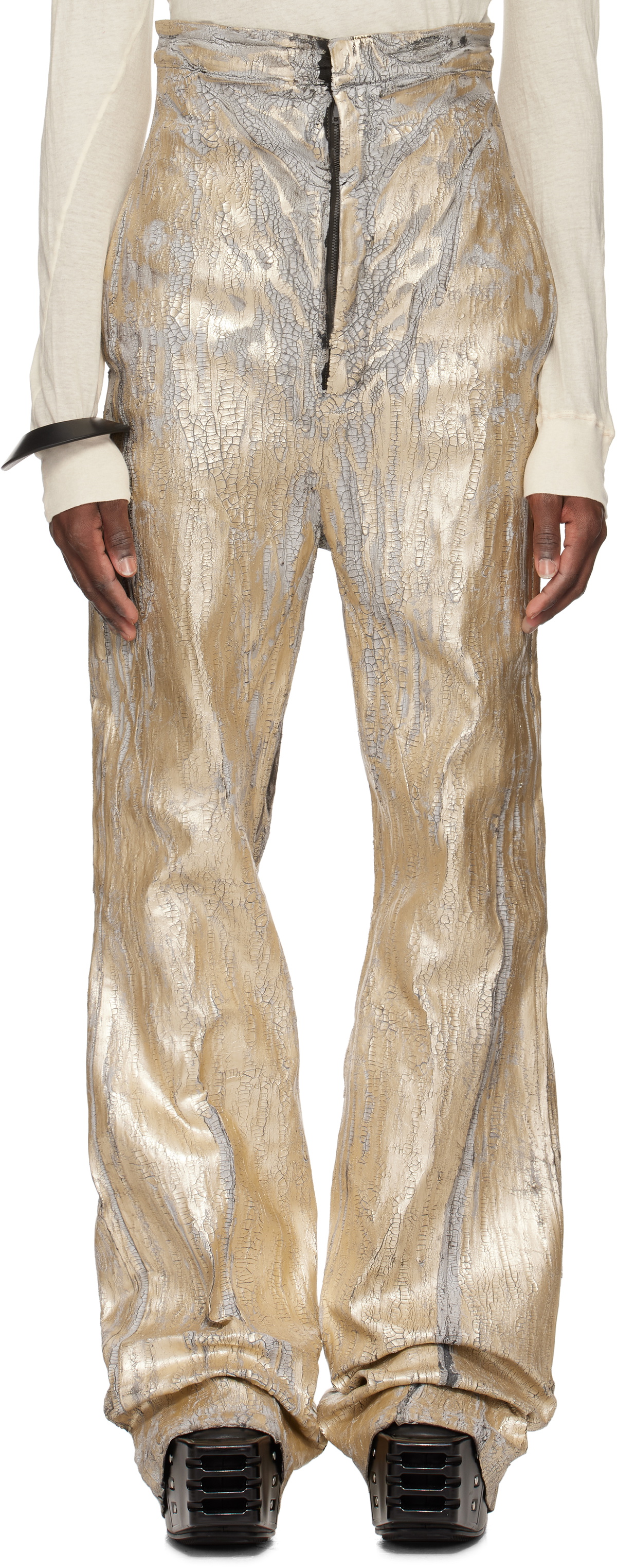 国内発送 RICK OWENS Hollywood Sneaks In Gold Megacrust Denim Rick Owens Tyrone Jean Megacrust Denim Gold – LESS 17