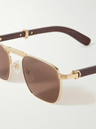 Cartier Eyewear - Première Square-Frame Gold-Tone and Wood Sunglasses