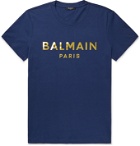 Balmain - Slim-Fit Metallic Logo-Print Cotton-Jersey T-Shirt - Blue