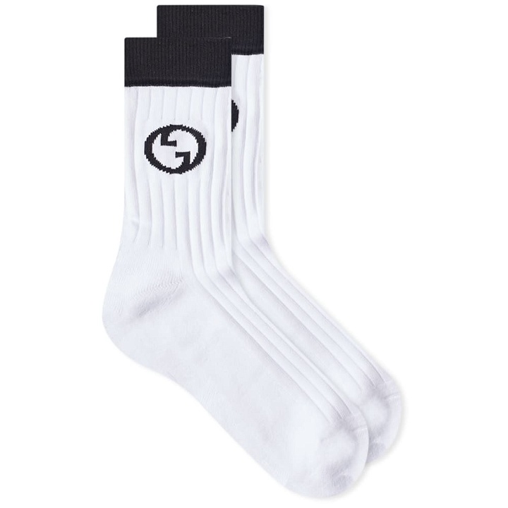 Photo: Gucci Men's Interlock GG Sports Sock in White Black