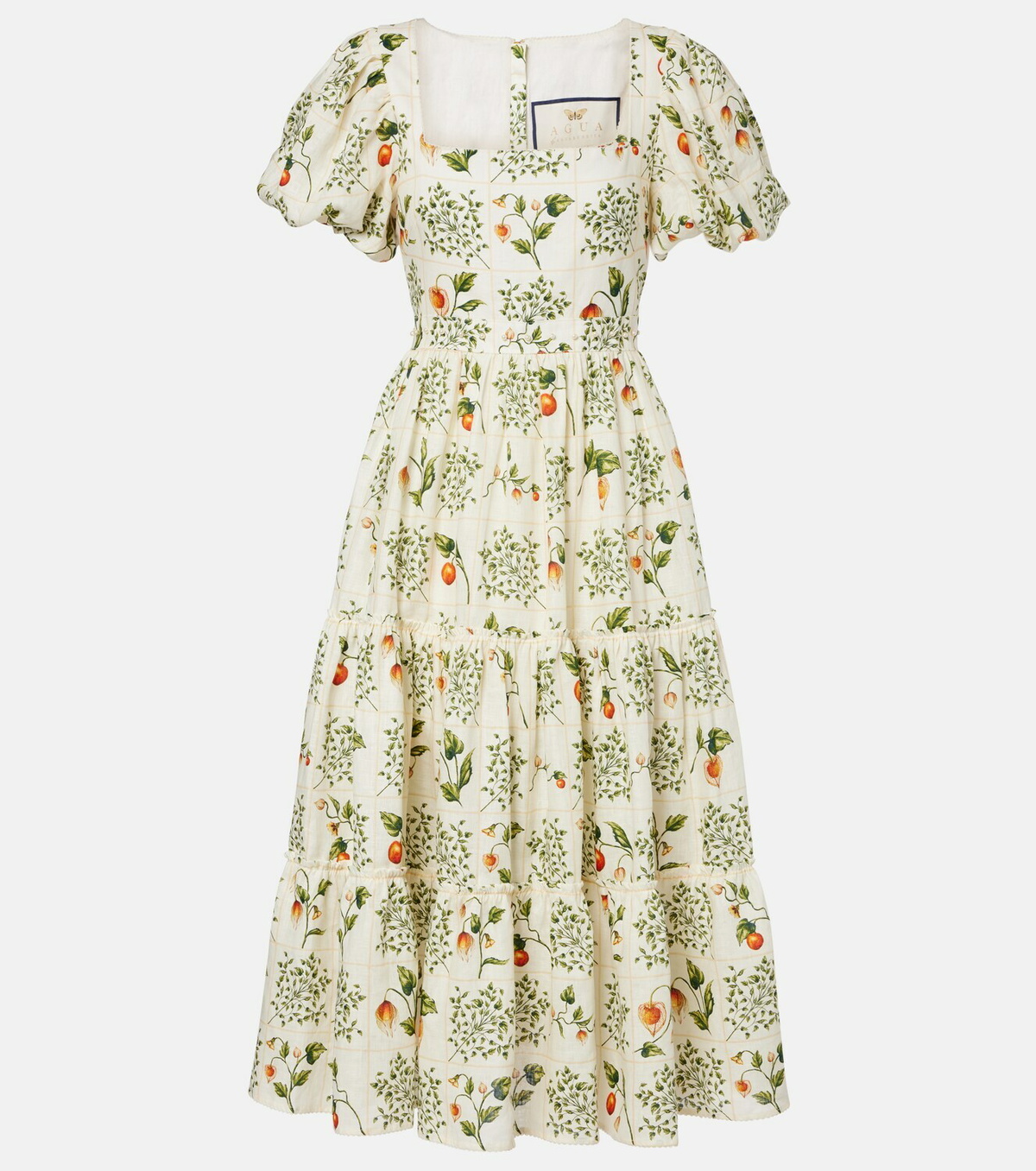 Agua by Agua Bendita Embellished printed linen midi dress