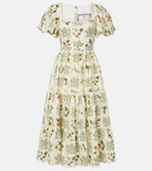 Agua by Agua Bendita Embellished printed linen midi dress