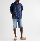 KAPITAL - Camp-Collar Embroidered Inidigo-Dyed Linen Shirt - Blue