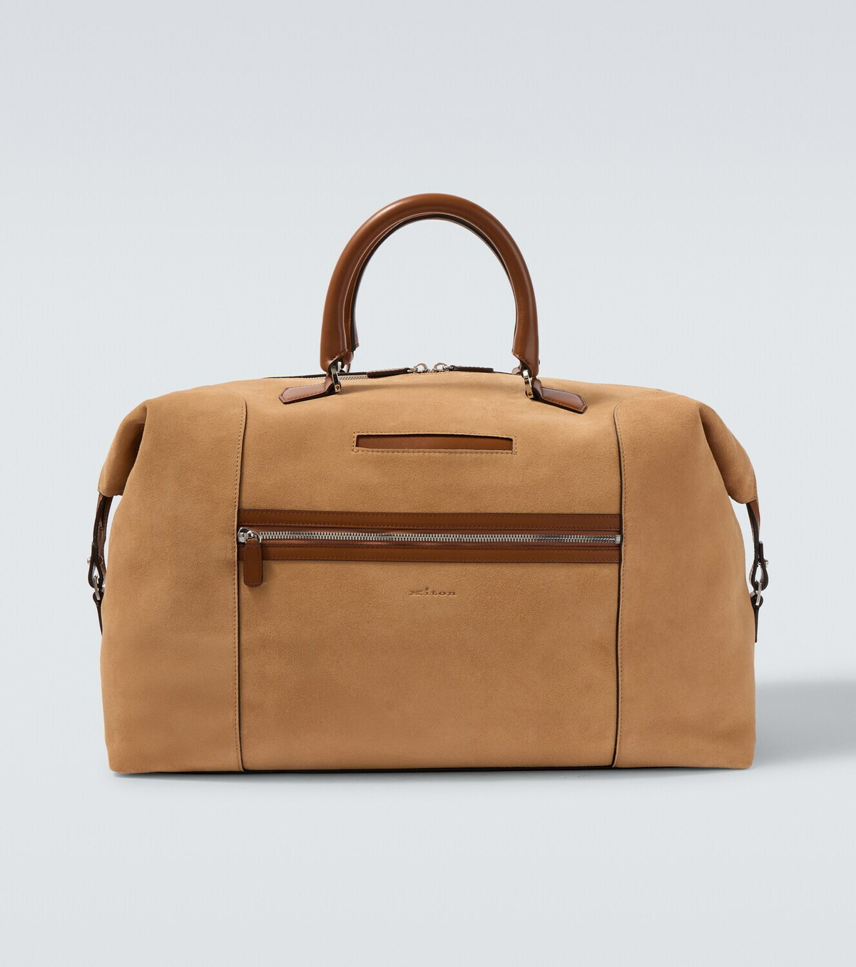 Kiton Leather-trimmed suede duffel bag