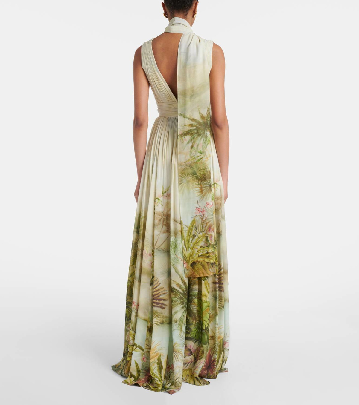 Elie Saab Scarf-detail printed georgette gown