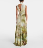 Elie Saab Scarf-detail printed georgette gown