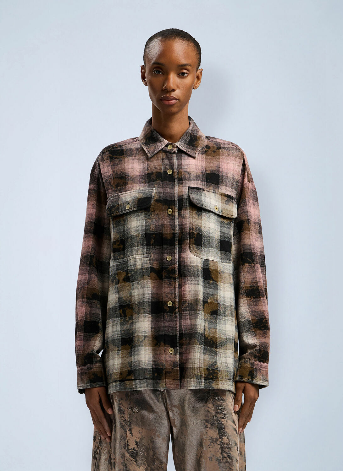 Palm Angels Curved Logo Coated Checkshirt