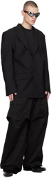 We11done Black Solid Flap Trousers