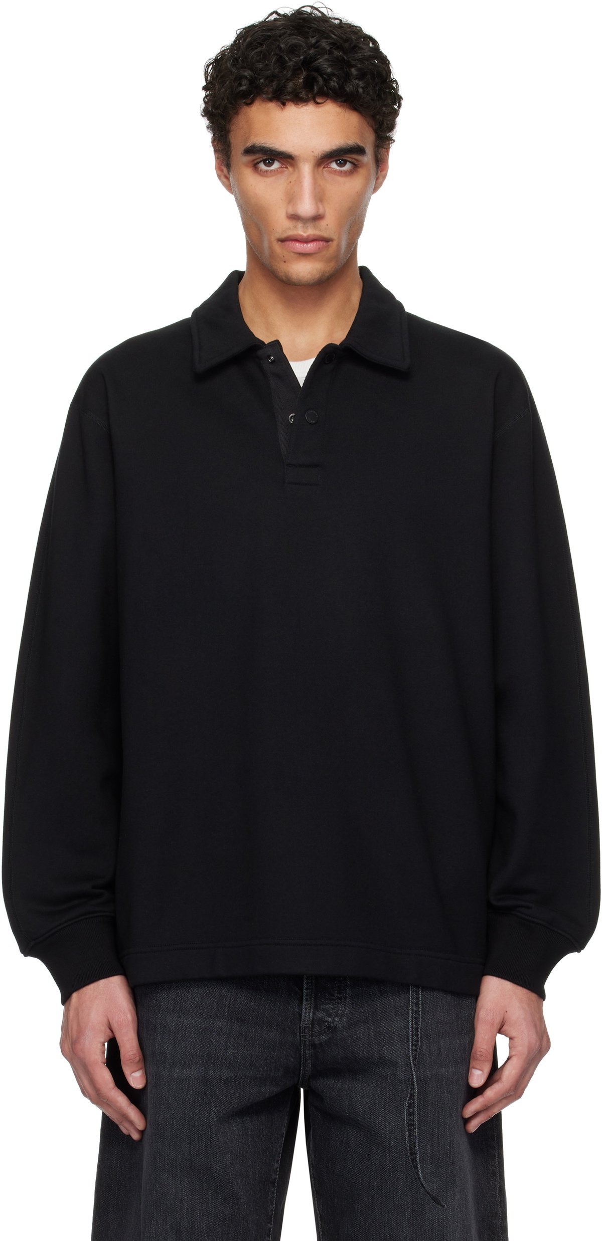 Reigning Champ Black Midweight Terry Rugby Standard Polo