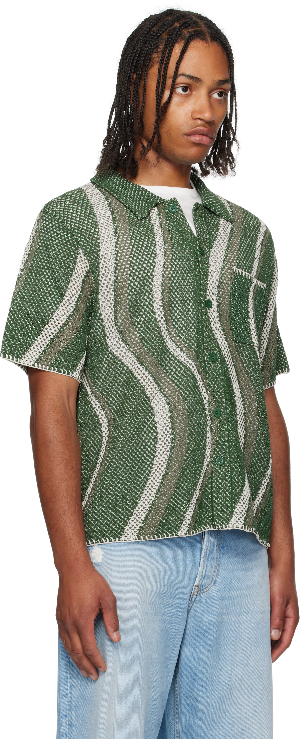 Dime Green Soleil Button Up Knit Shirt Dime