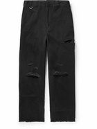 UNDERCOVER - Straight-Leg Cropped Distressed Cotton-Drill Trousers - Black