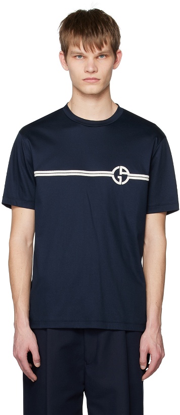 Photo: Giorgio Armani Navy Embroidered T-Shirt