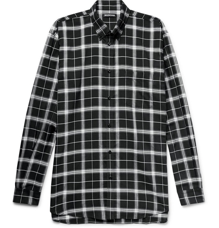 Photo: Balenciaga - Button-Down Collar Checked Woven Shirt - Black