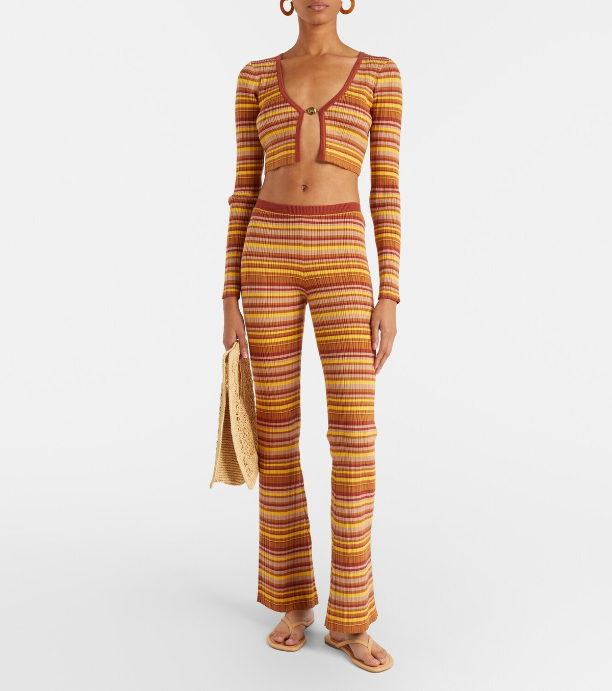 Bananhot Ann ribbed-knit striped cropped cardigan