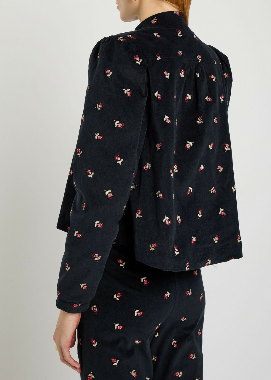 Rixo Nyla Floral-embroidered Fine Cord Jacket Navy