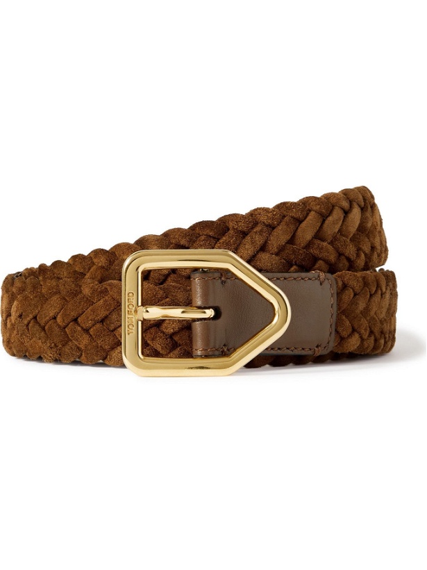 Photo: TOM FORD - 2.5cm Leather-Trimmed Woven Suede Belt - Brown