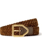 TOM FORD - 2.5cm Leather-Trimmed Woven Suede Belt - Brown