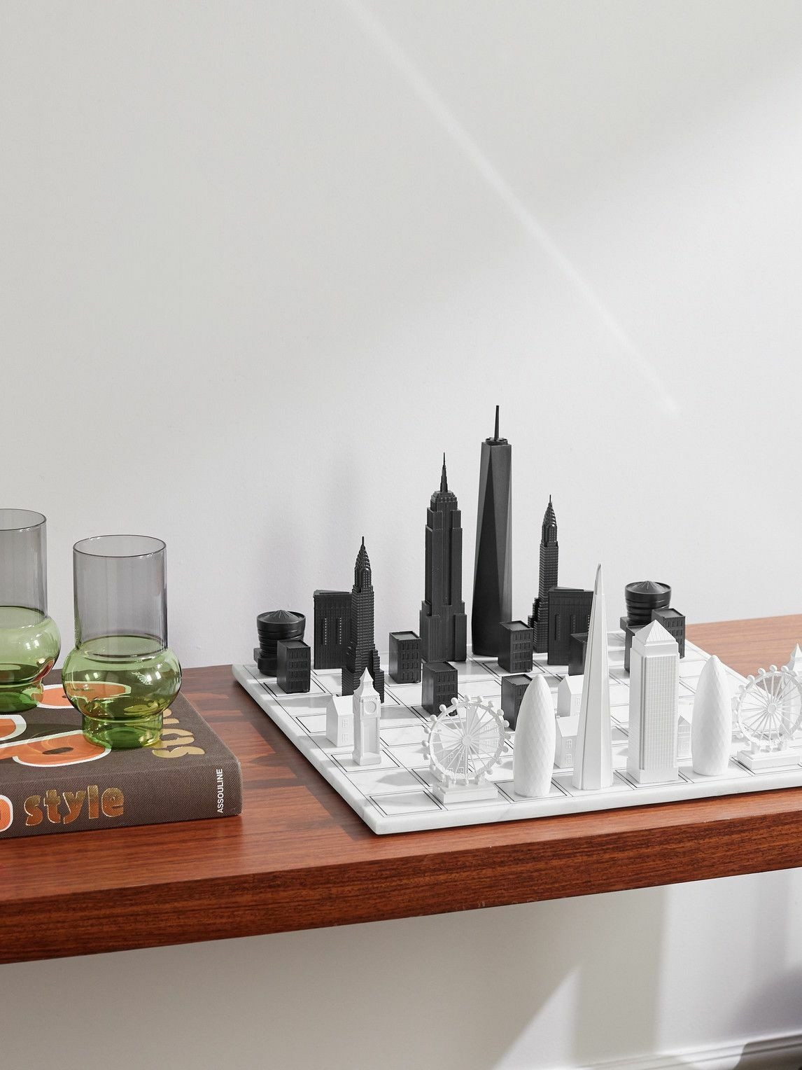 Photo: Skyline Chess - New York Vs Los Angeles Acrylic and Marble Chess Set