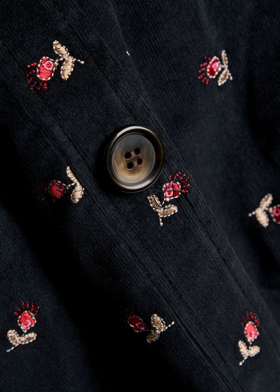 Rixo Nyla Floral-embroidered Fine Cord Jacket Navy