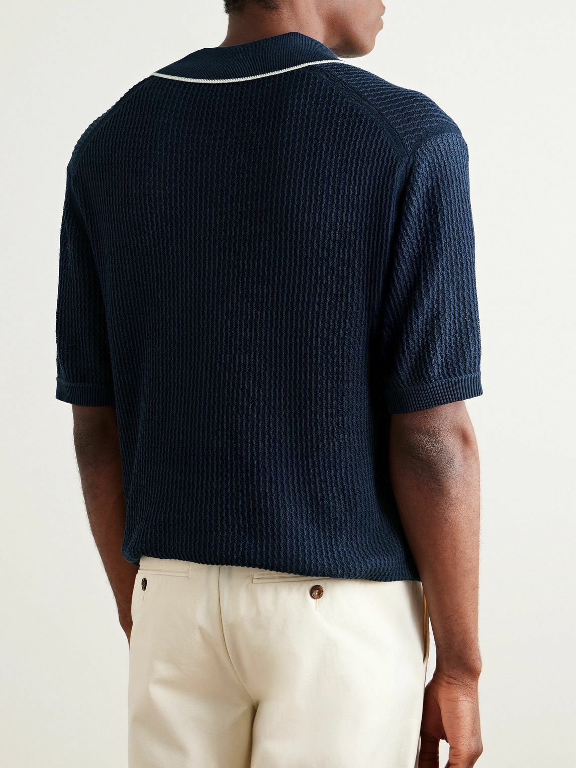 Richard James - Ribbed Cotton and Silk-Blend Polo Shirt - Blue