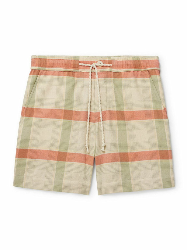 Photo: The Elder Statesman - Straight-Leg Checked Cashmere and Wool-Blend Drawstring Shorts - Green