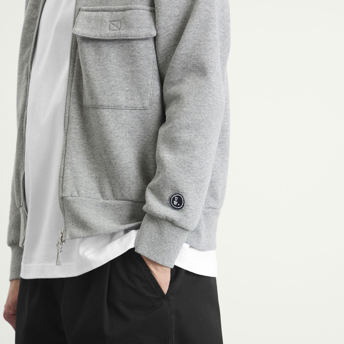 Universal Works Men's TylerZip Sweat Jacket in Grey Marl