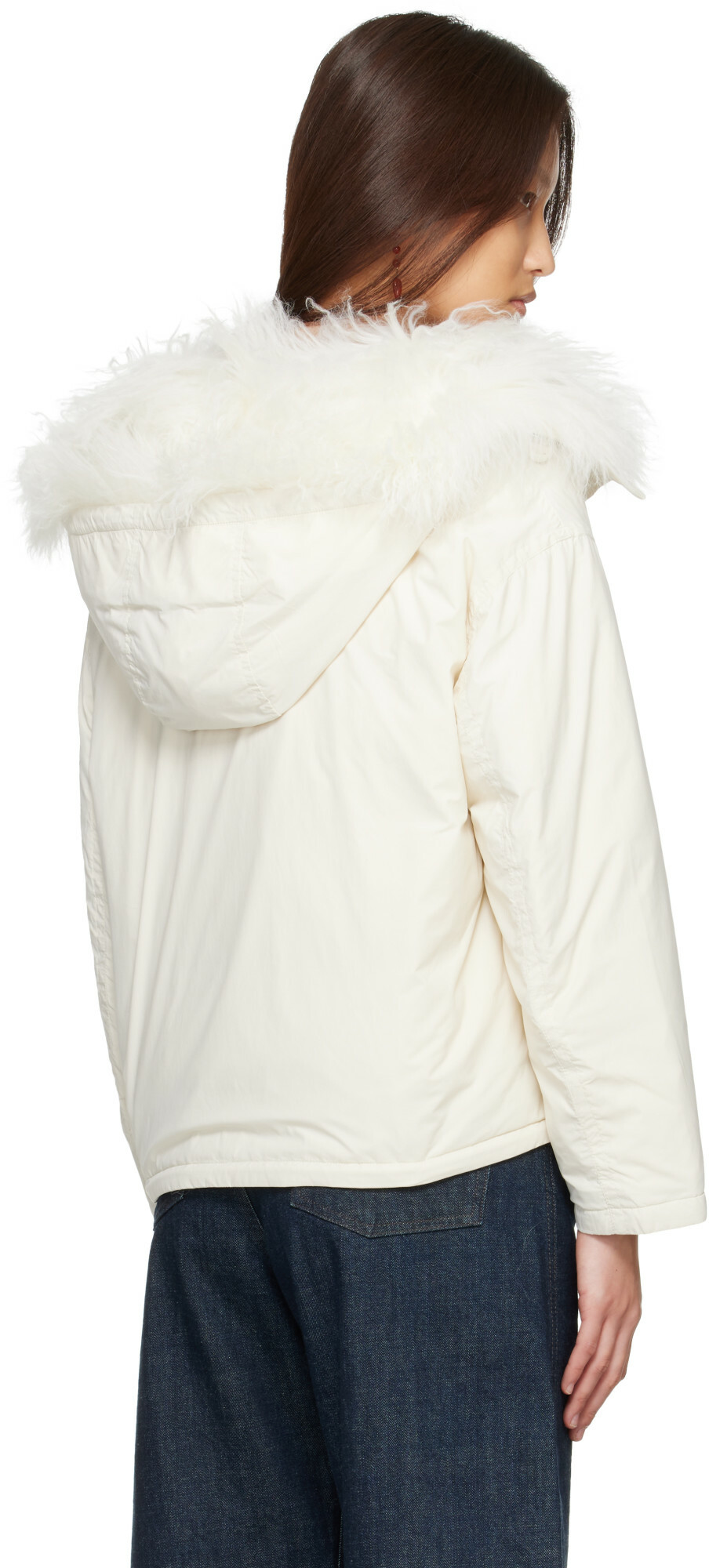 Yves Salomon White Curly Lamb Short Ultra-Light Down Jacket