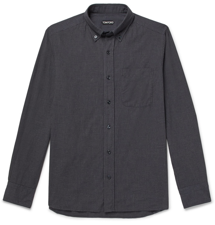 Photo: TOM FORD - Button-Down Collar Checked Cotton Shirt - Blue