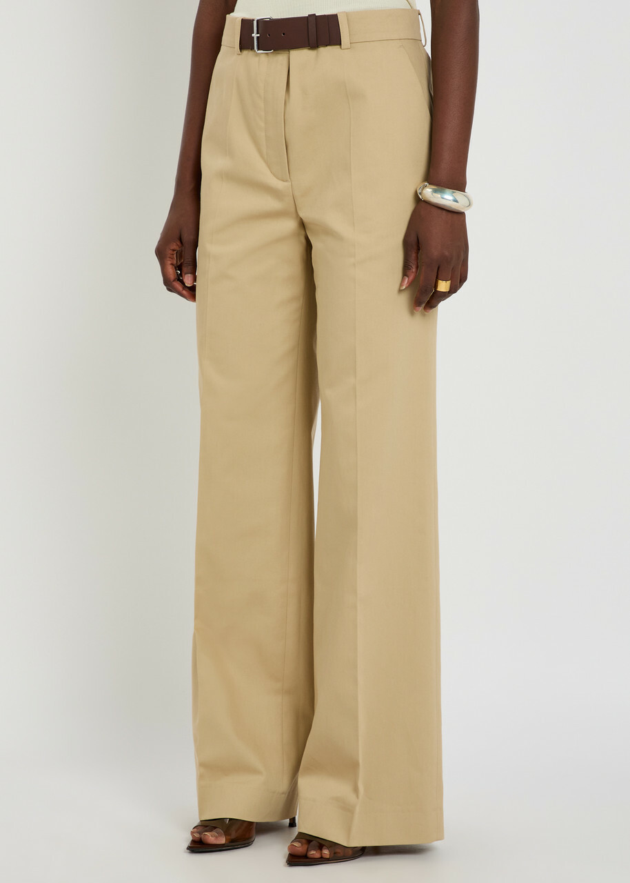 Tory Burch Belted Straight-leg Cotton-twill Trousers Khaki
