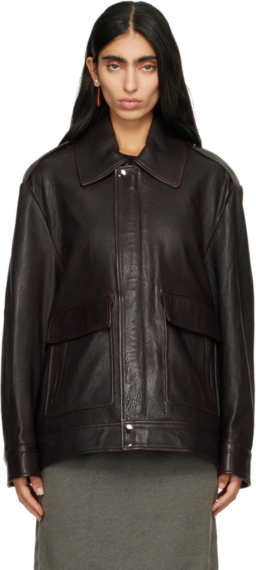 Photo: Nour Hammour Brown Drey Leather Bomber Jacket