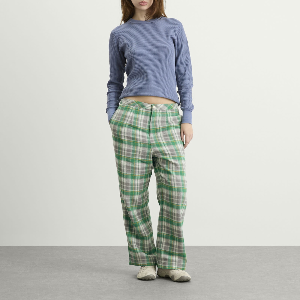 Beams Boy Women's Work Check Easy Pants in Grey