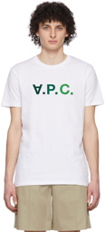 A.P.C. White & Green 'V.P.C.' T-Shirt