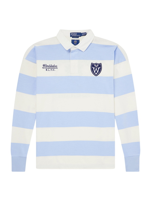 Photo: Polo Ralph Lauren - Wimbledon Logo-Embroidered Striped Cotton Rugby Polo-Shirt - Blue