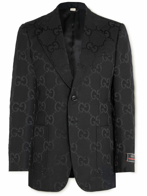 Photo: GUCCI - Oversized Logo-Jacquard Cotton-Blend Canvas Blazer - Black