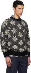 South2 West8 Black Crew Neck Snowflakes Sweater