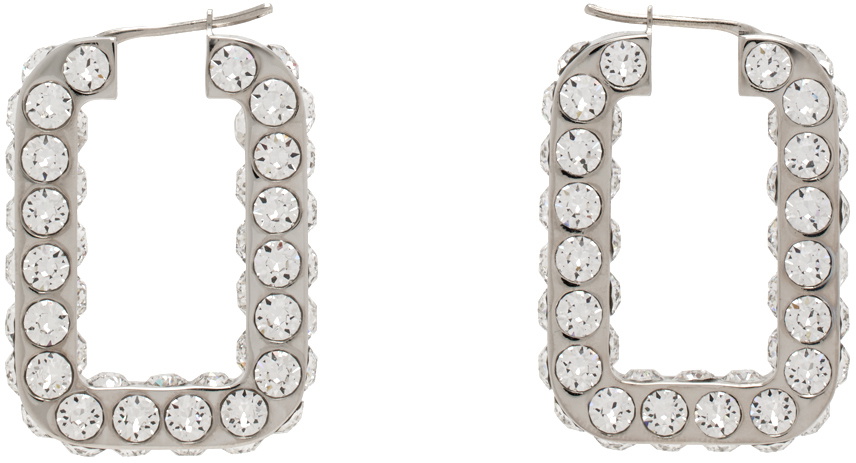 Amina Muaddi Silver Crystals Hoop Earrings