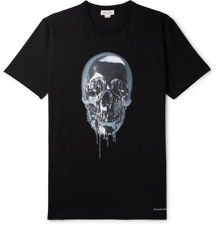 Photo: Alexander McQueen - Printed Cotton-Jersey T-Shirt - Black