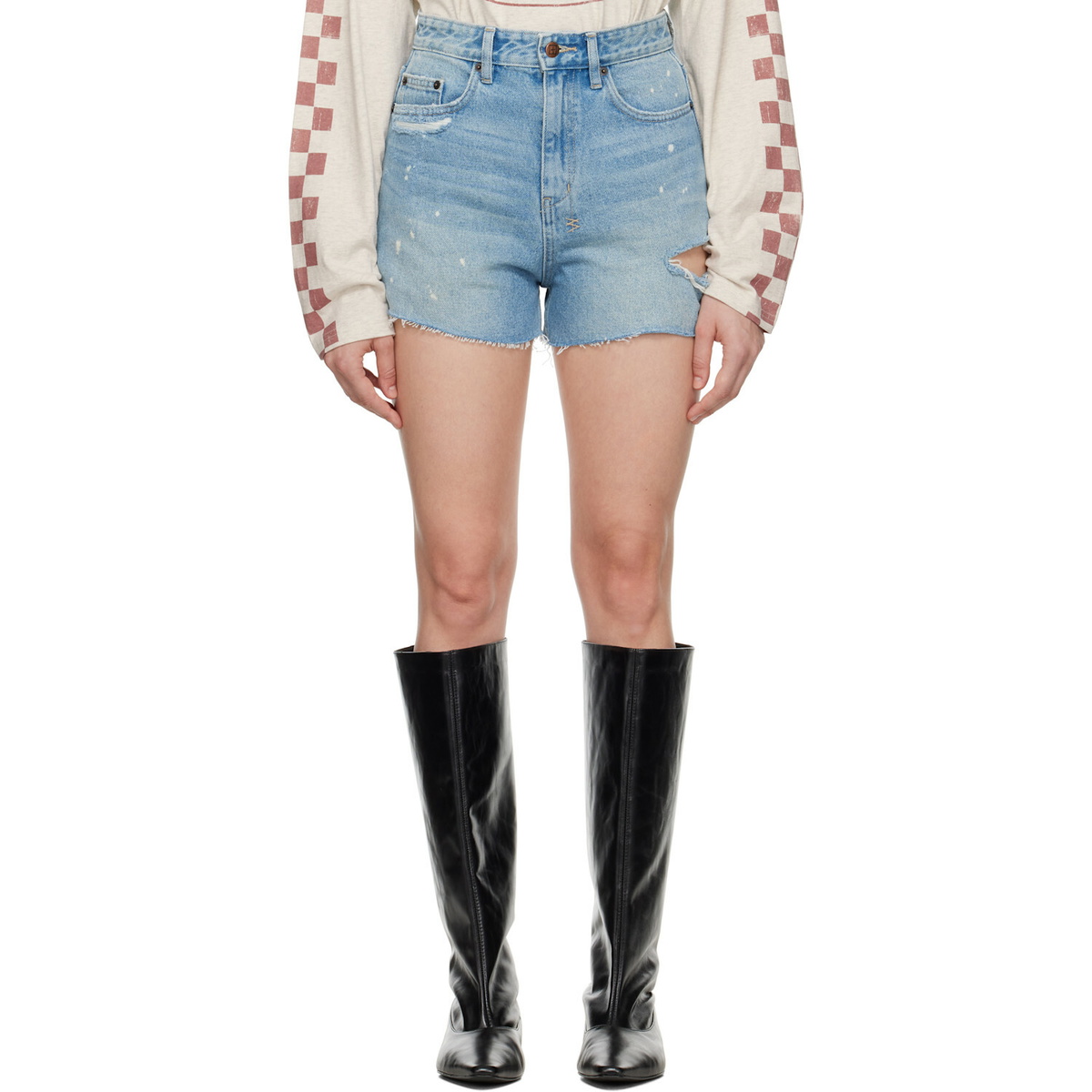 Ksubi Blue Rise N Hi Kut Out Surge Denim Shorts