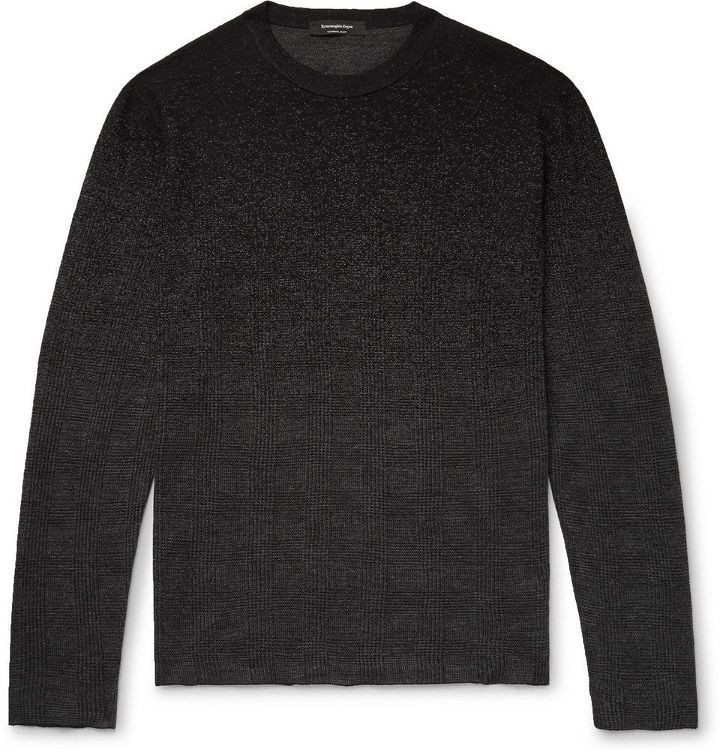 Photo: Ermenegildo Zegna - Dégradé Checked Cashmere and Silk-Blend Sweater - Men - Black
