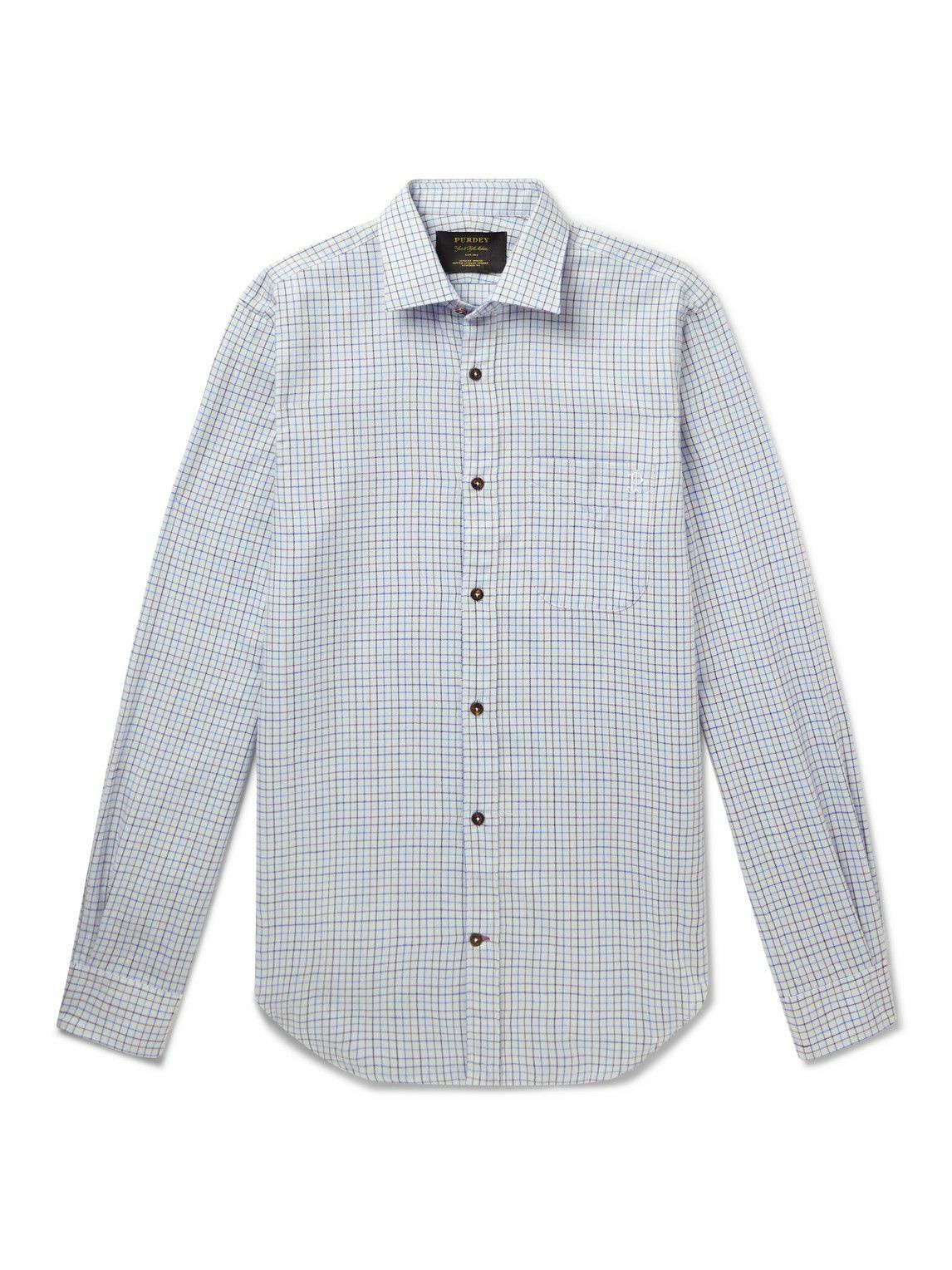 Photo: Purdey - Checked Cotton and Cashmere-Blend Shirt - Blue