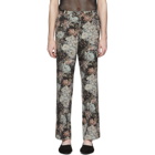 Dries Van Noten Black and Green Floral Trousers