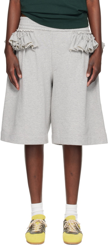 Photo: Dries Van Noten Gray Loose Ruffled Shorts