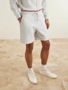 Thom Browne - Straight-Leg Logo-Appliquéd Striped Cotton-Piqué Drawstring Shorts - Gray