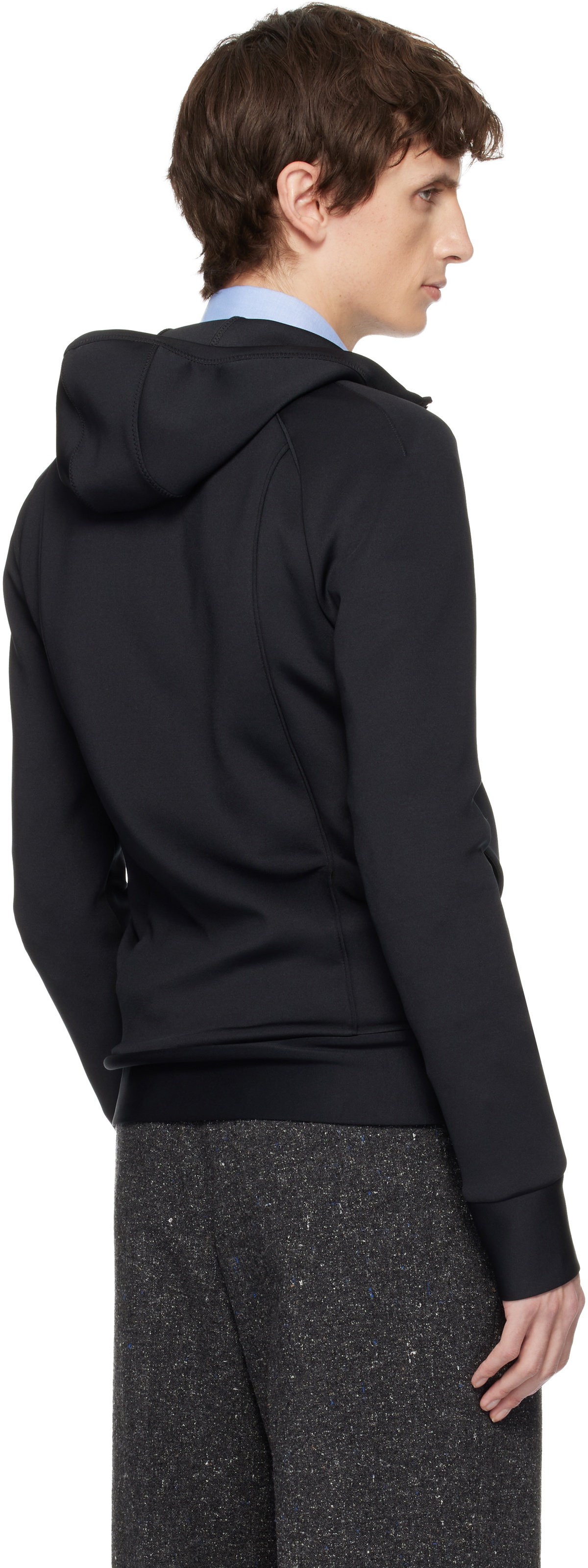 Valentino Black Neoprene Embossed VLogo Hoodie